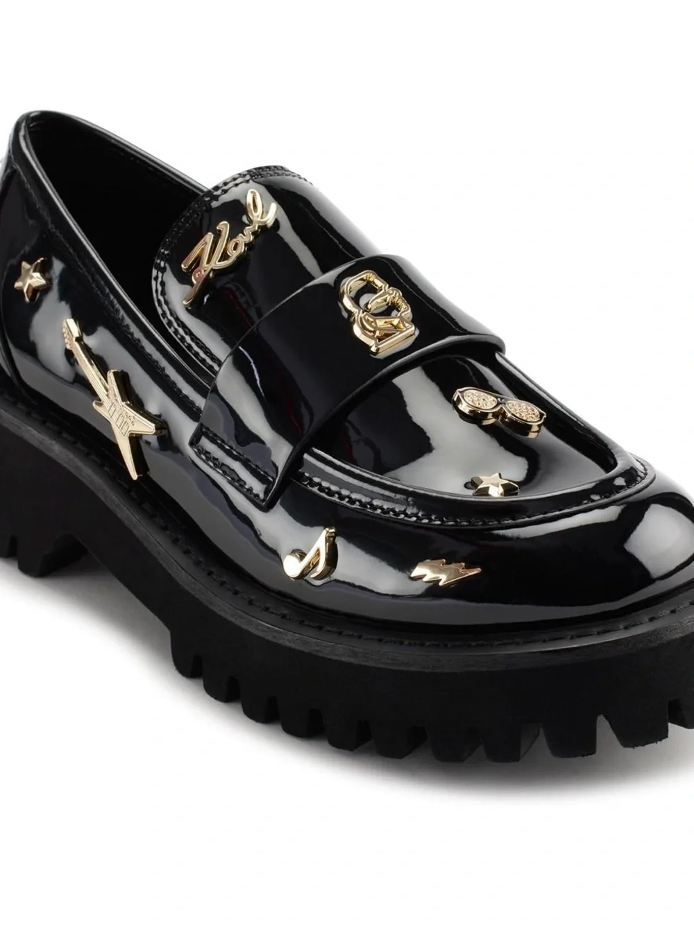 Karl Lagerfeld Paris Gaston Lug Sole Loafer Pin Embellishments Black Women’s 6